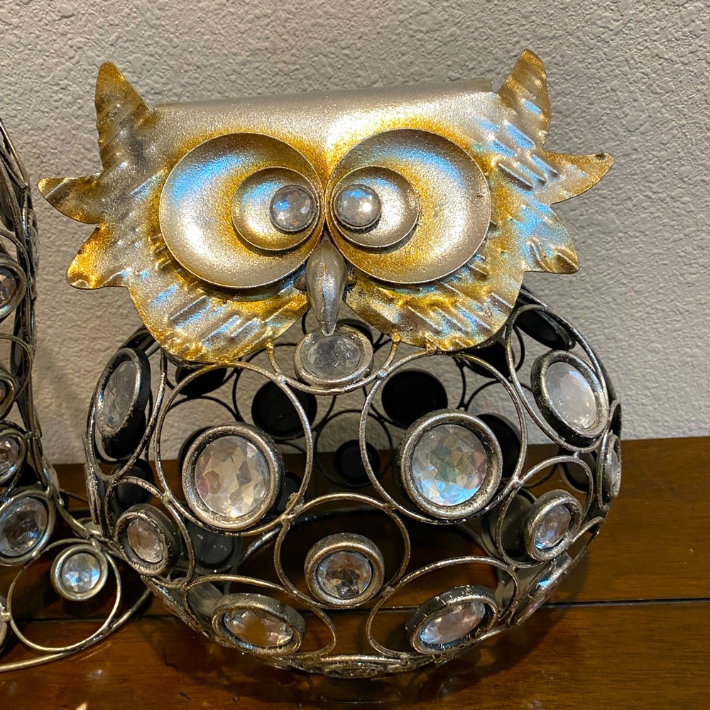 2 Pier 1 Jeweled Metal Owls Sculpture